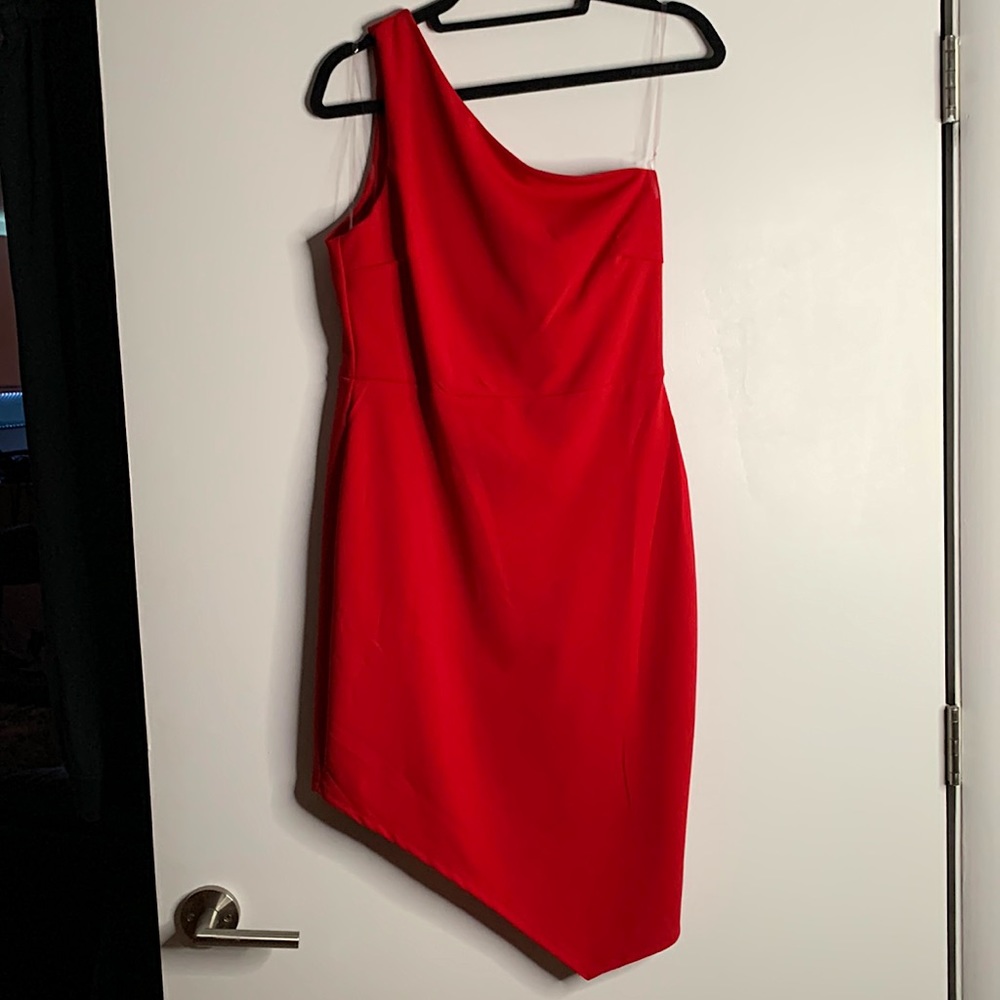 Crystal Sky Asymmetrical One Sleeve Red Dress Size L